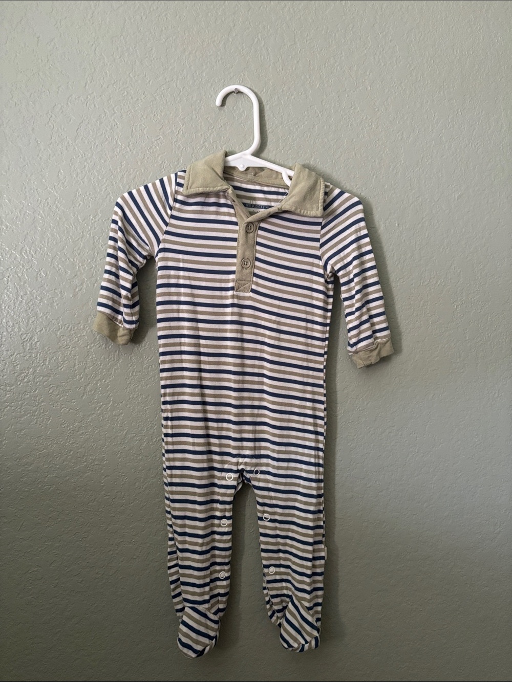 Cozy Striped Footed One-Piece in Blue and Cream